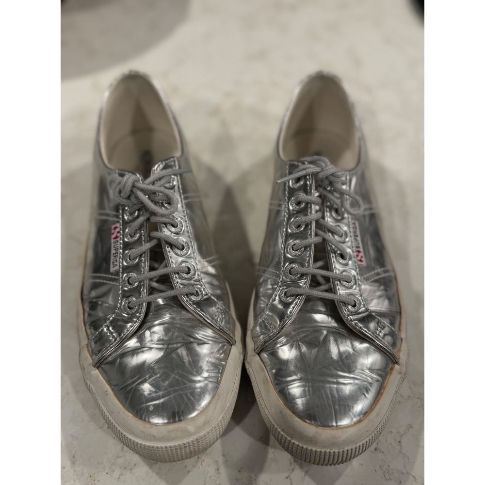 Superga 2750 Cotu Metallic Silver‎ Crinkle Sneakers S00EUP0 Womens 9.5 Mens 8